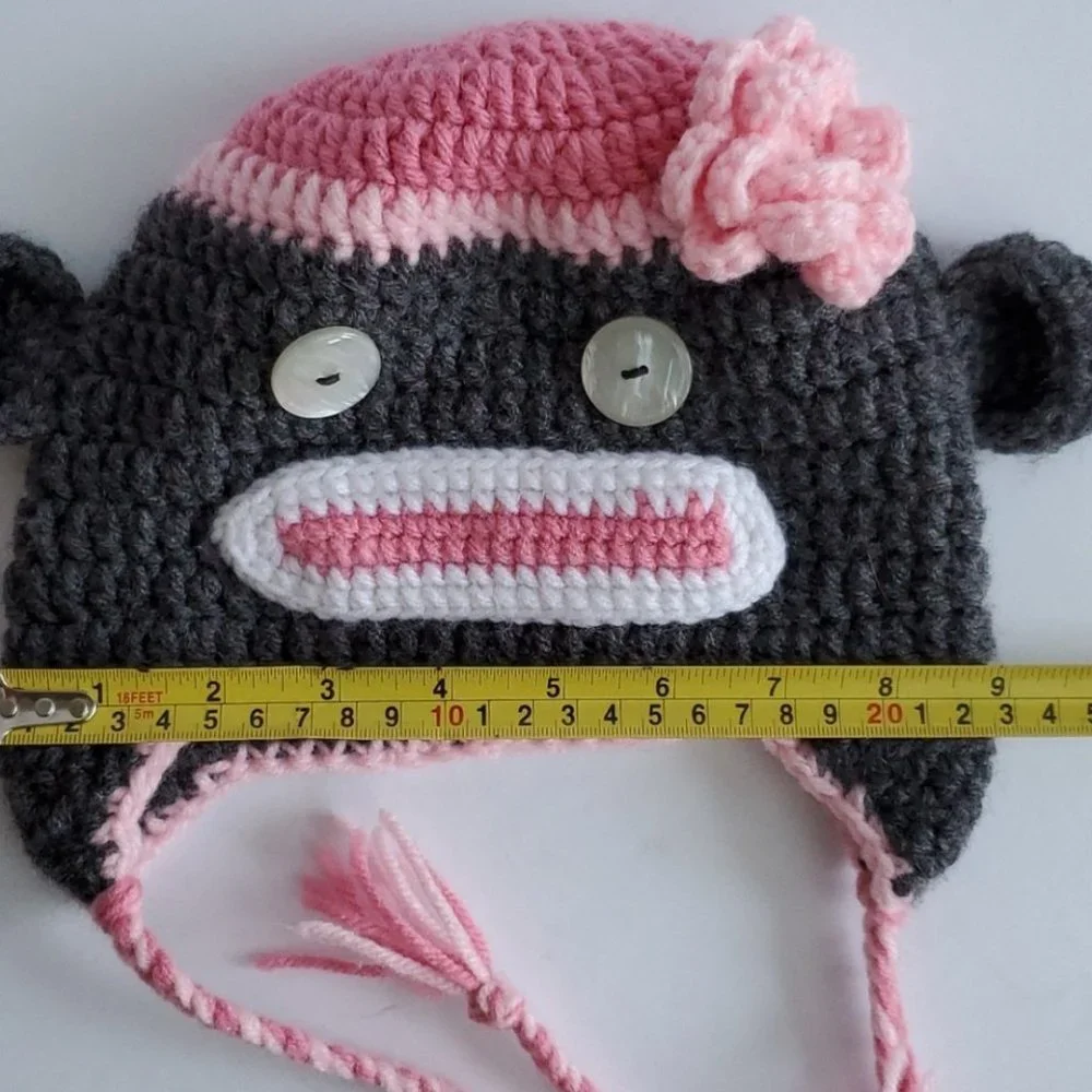 Sock monkey handmade crochet hat